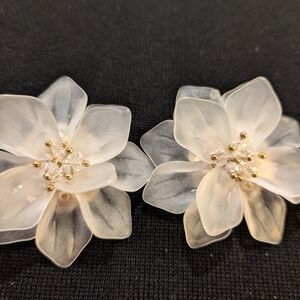 White and Gold Floral Statement Earrings Set Of 3 Pairs